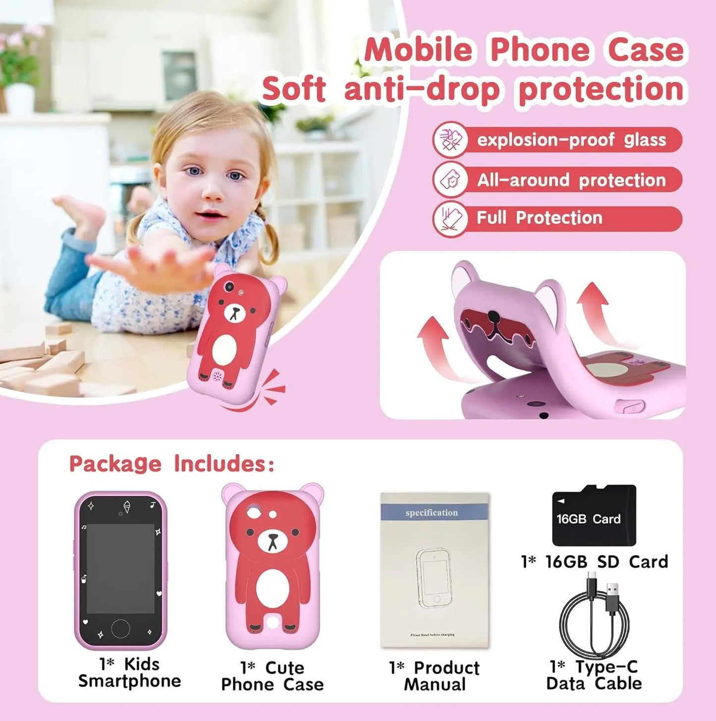 Celular Infantil Con Cámara, Juegos Y Pantalla Táctil