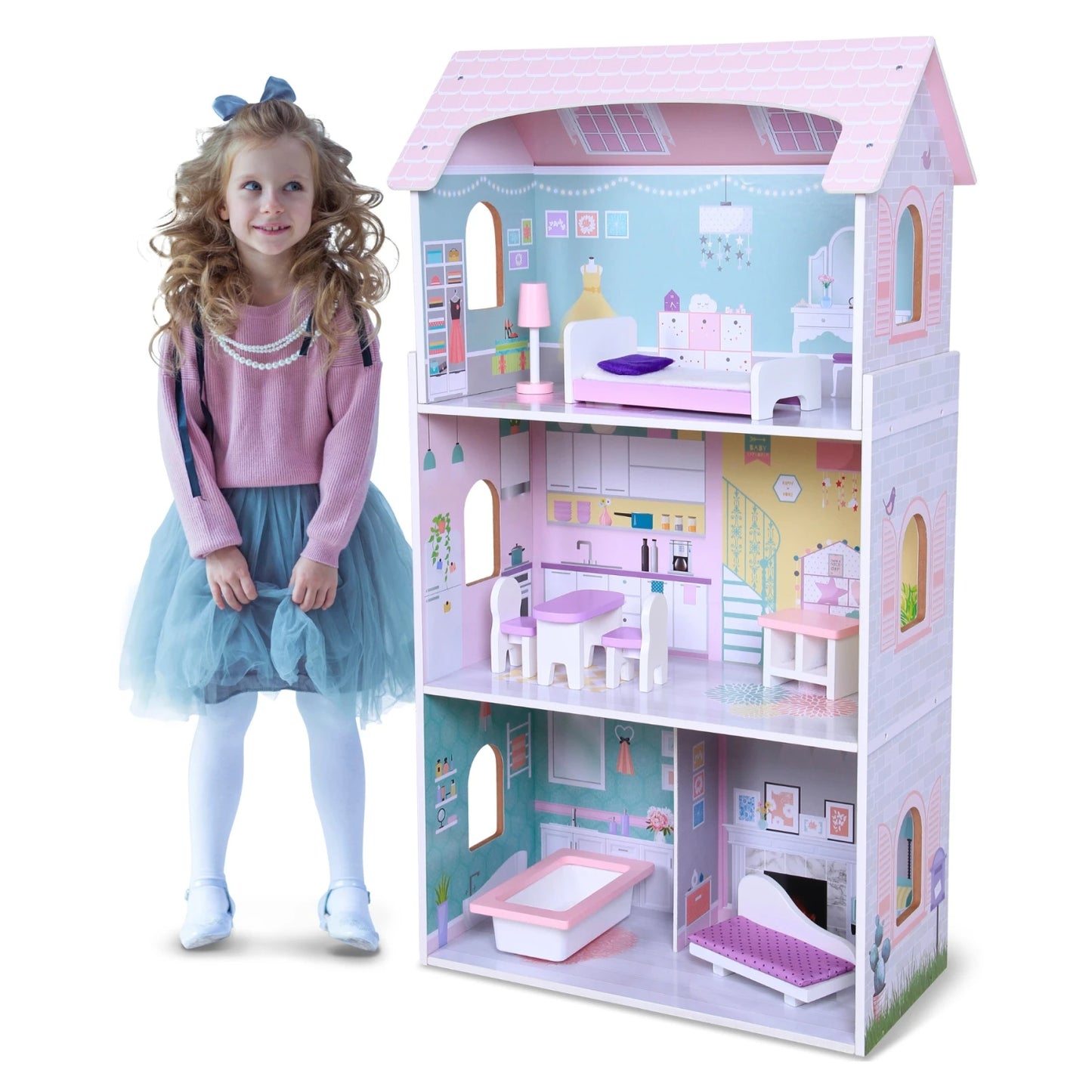 Casita de muñecas de madera extra grande